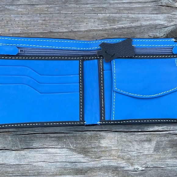 Handmade Leather Wallet BlueBlack Men Card Holder Bifold Purse Multi CardHolder - Picture 10 of 16
